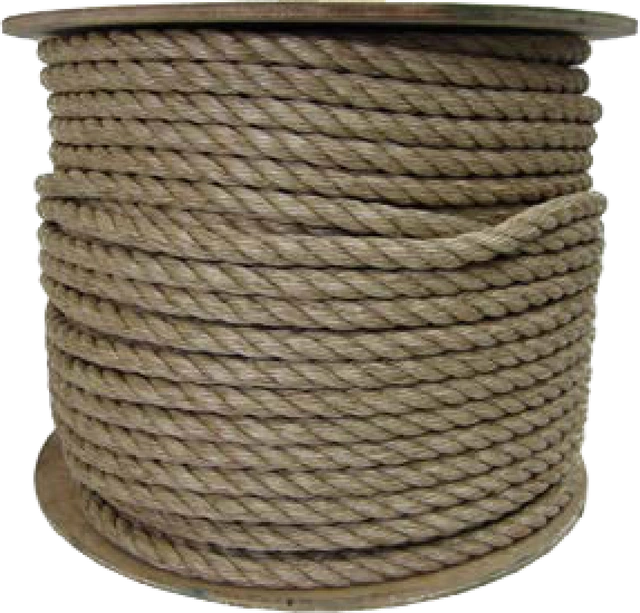 A reel of natural manila rope, three-strand laid in its natural tan color