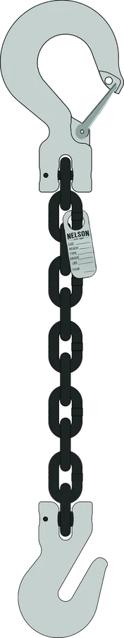 Single leg Grade 100 chain sling, clevis sling hook one end, grab hook other end