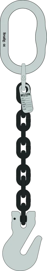 Single leg Grade 100 chain sling, master link one end, clevis grab hook other end