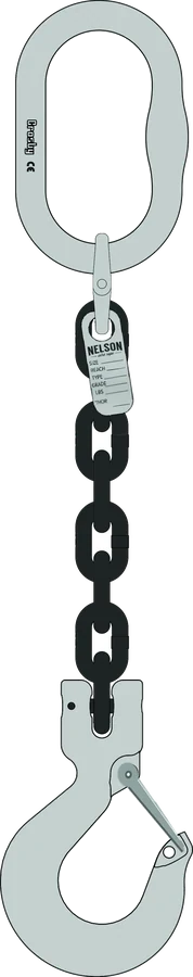 Single leg Grade 100 chain sling, master link one end, clevis sling hook other end