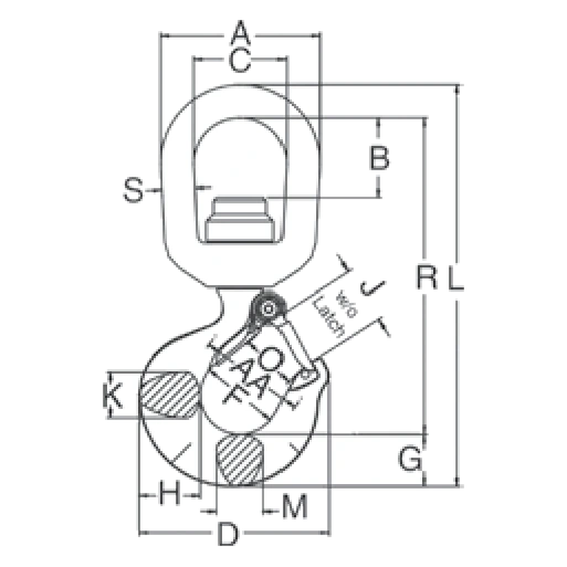S-3322B Swivel Hooks with Bearing dimensions