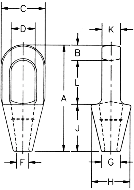 G-417 Closed Spelter Sockets — dimensioned drawing