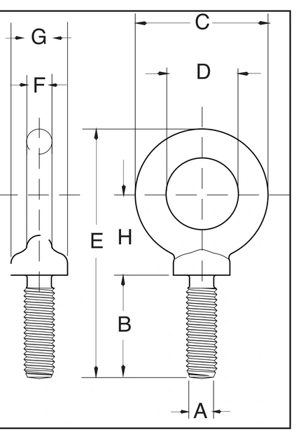 S-279 UNC Shoulder Type Machinery Eye Bolts — dimensioned drawing
