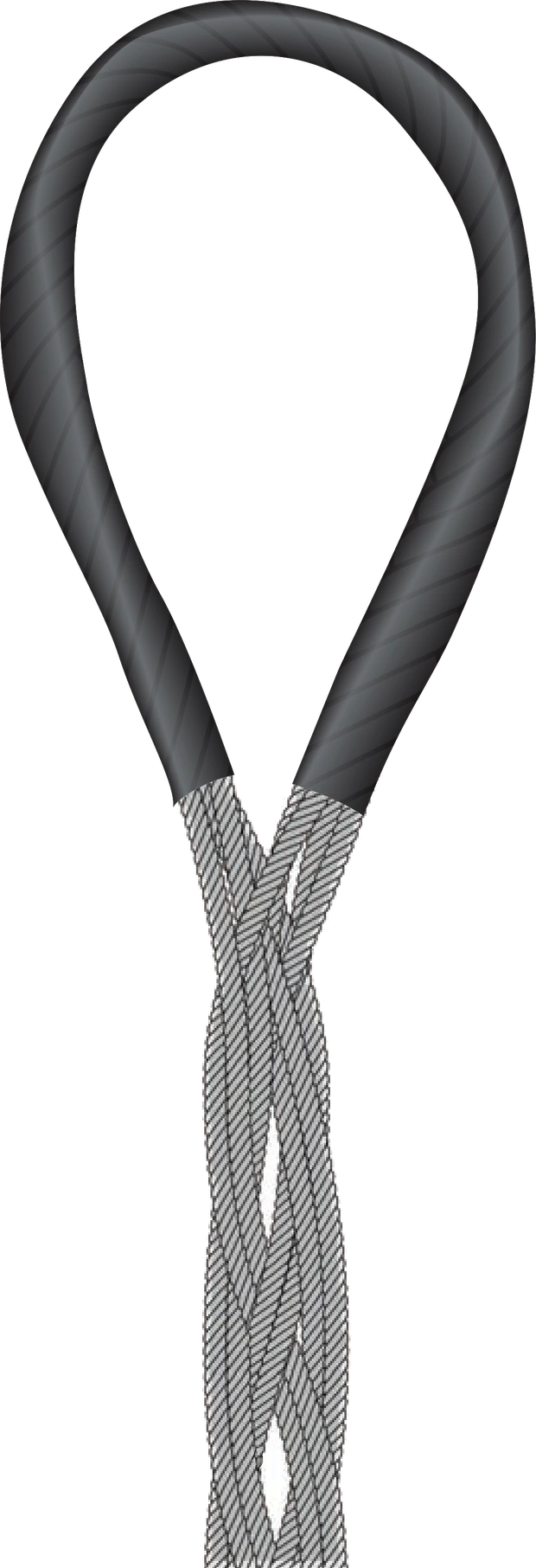 A 8 part braided wire rope sling, 8 ropes braided into one body with a formed eye at the end